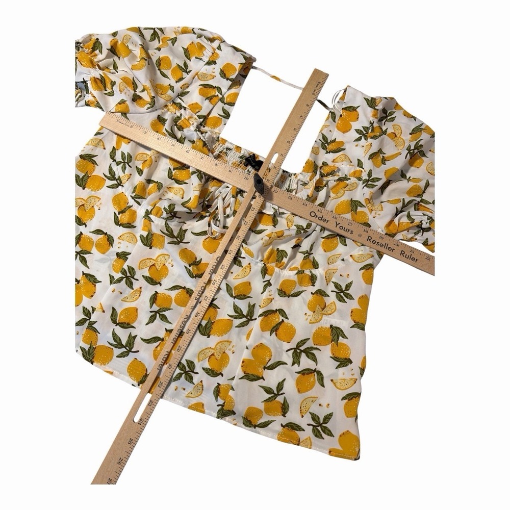 Milk & Honey Lemon Print Peasant Blouse 2X Cottagecore Puff Sleeve Top - Picture 5 of 5